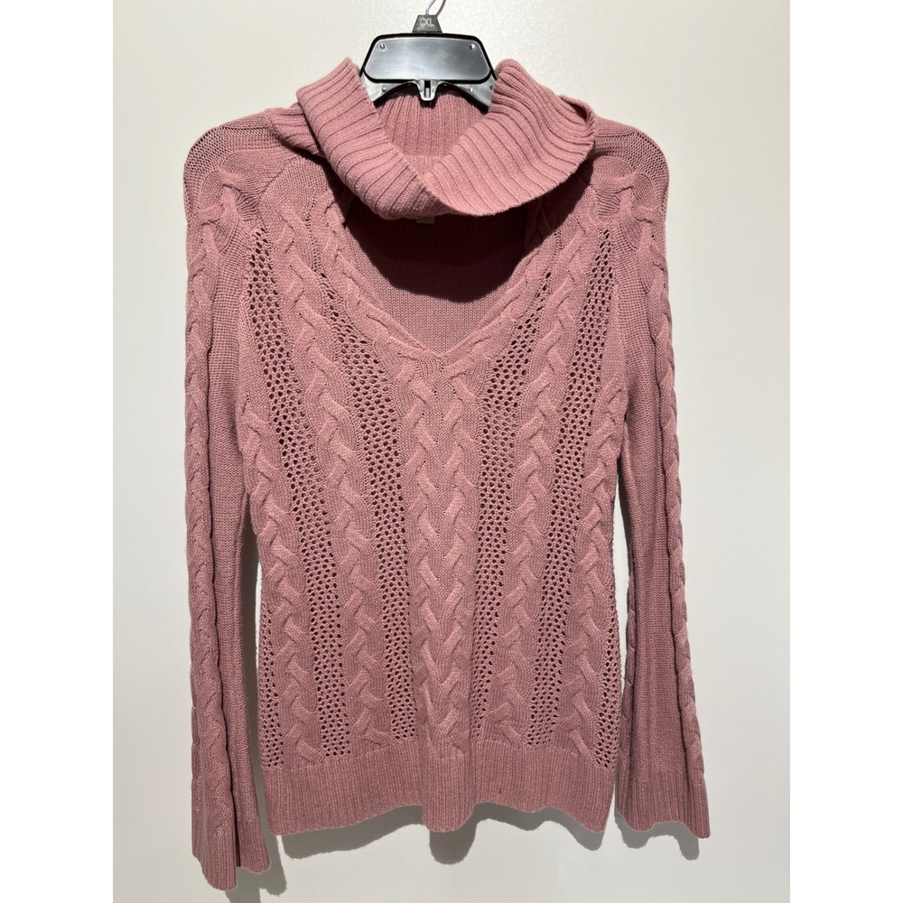 New York‎ & Company Mauve Pink Cable Knit Cutout Cowl Neck Sweater Small